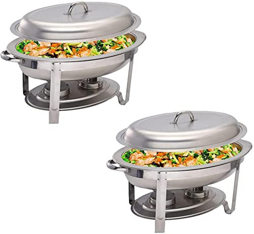 ANSNAL 5.5 L Oval Stainless Steel Chafing Dish, 1/2/4/6 Packs Buffet Servers and Food Warmers for Party Catering, with Food Pan, Fuel Holders & Lid