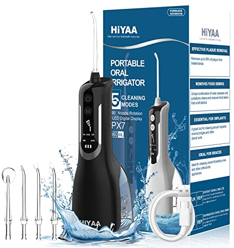 Water Flossers for Teeth Cordless and Oral Irrigator Dental Flosser with 5 Modes, 360ML Portable Dental Water Flosser with 4 Jet Tips & USB Rechargeable Use for Travel-Black