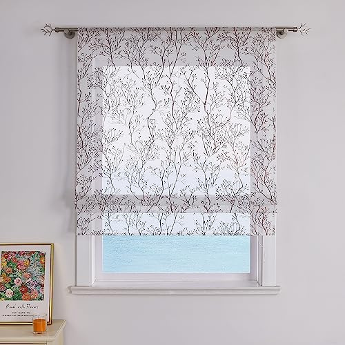 ESLIR Raffrollo mit Tunnelzug Raffgardine Weiß Transparent Gardinen Wohnzimmer Bändchenrollo Leinen Raffrollo im Landhausstil Braun BxH 100x140cm 1 Stück