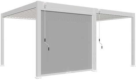 Weide Pavillon Sonnenrollo Ausziehbare Senkrechtmarkise außen für Pergola Sichtschutz Rollo 255cm hoch aus Aluminium, Textil wasserdicht stabil UV-Schutz (2,65 Meter, Weiß) für Alu-Pavillon Weide