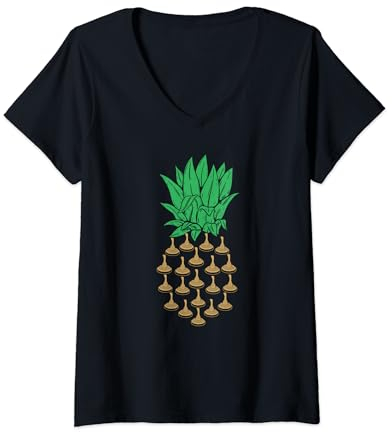 Eisstock Ananas Eisstockschießen Stockschütze T-Shirt mit V-Ausschnitt
