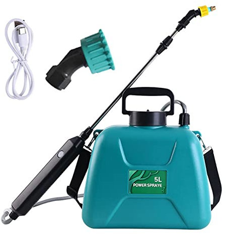 Pulverizador eléctrico de jardín, pulverizador eléctrico verde para plantas, pulverizador líquido de jardín con varita telescópica, boquillas de pulverización y correa de hombro ajustable para