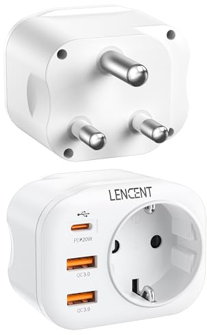 LENCENT Reseadapter nätadapter SA adapter Sydafrika Tyskland kontakt, 2 USB QC3,0 + 1 typ C PD-anslutningar, typ M resekontakt strömadapter