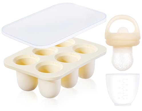 Aolso Fruchtsauger Baby, Baby-Früchte-Futterspender-Set, Babynahrungs-Aufbewahrungsbehälter, Silikon-Baby-Früchte-Futterspender für Schnuller und Muttermilch-Eis am Stiel (milchig weiß)
