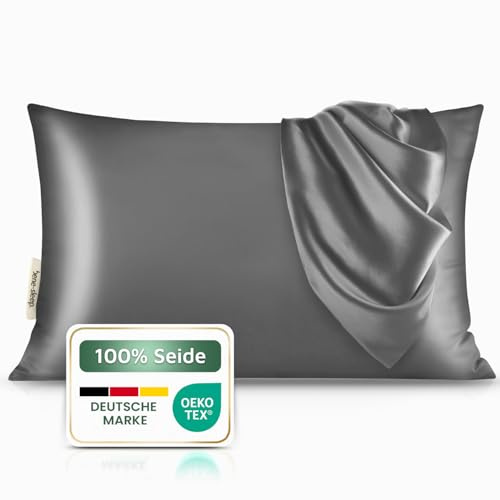 bene-sleep® Premium Seidenkissenbezug – 100 % Maulbeerseide 22 Momme | Verstärkte Nähte | Oeko-TEX Zertifiziert* | Anti-Frizz & Faltenreduzierung | hypoallergen & hautfreundlich (Grau, 40x80 cm)
