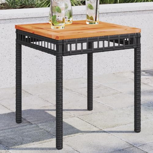 Juroupi Gartentisch Terrassentisch Wetterfest Lounge Tisch Outdoor BalkonhäNgetisch Schwarz 38x38x42 cm Poly Rattan Akazienholz
