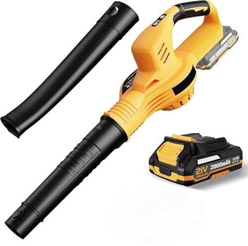 Souffleur de Feuilles sans Fil 21 V, 3000W Souffleur Feuilles Mortes, 2 modes de vitesse, souffleur électrique pour pelouse/Jardin/déblaiement des Routes (1 batterie jaune)
