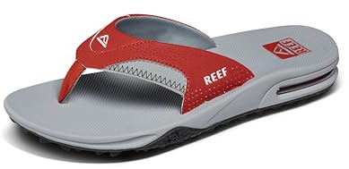 REEF Fanning Pregame Tongs avec décapsuleur pour homme, soutien de la voûte plantaire, semelle extérieure durable, résistante à l'eau, rouge/gris, 40 EU