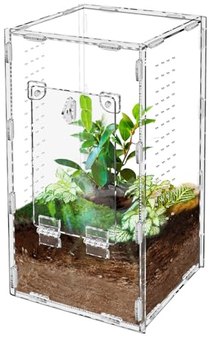Jumping Spider Enclosure, Tarantula-Enclosure Large Acrylic Terrarium, Reptile Enclosure Jumping Spider Accessories with Magnet Front Opening Door, Terrarium Kit(Large 12x6x6 Inch, Assemble)