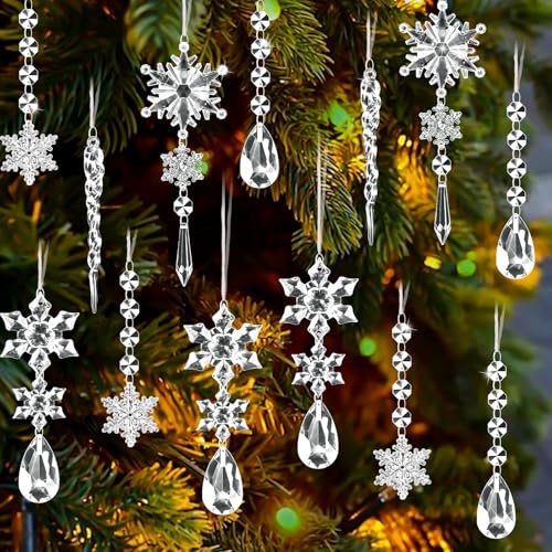 Bubuny 15 Pezzi Decorazione Natalizia Acrilico, Fiocco di Neve Ghiaccioli di Natale, Ghiaccioli Ornamenti da Appendere Decorazione Decorazioni Natalizie, Decorazioni per Albero di Natale