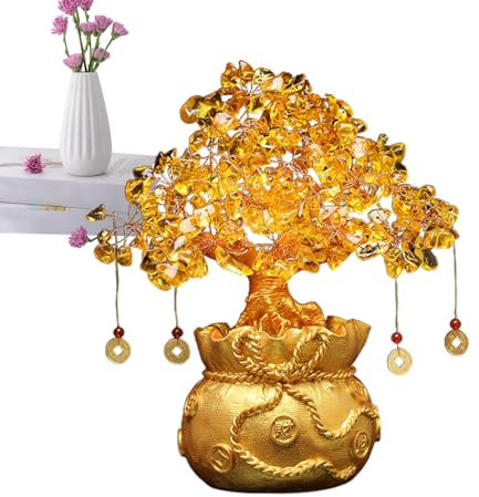 Chinesischer Geldbaum, Kristall-Geldbaum, Citrin-Feng-Shui-Baum, Citrin-Geld-Glücksbaum, Citrin-Glücksbaum, Geld-Glück-Zitrin-Baum, Citrin-Geldbaum, chinesische Kristallmünze, Citrin-Baum |