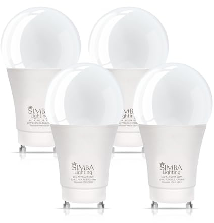 Simba Lighting LED GU24 A19 Light Bulb 12W 75W to 100W Replacement (4 Pack) 120V 2 Prong Twist and Lock Base for Ceiling Lights, Pendants, Outdoor Lanterns, Floor Lamps, Dimmable, 2700K Warm White