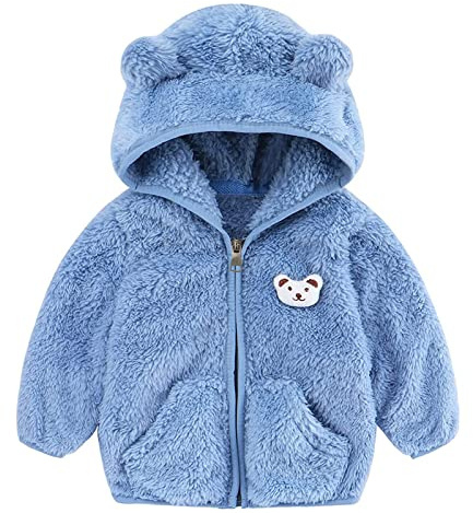 LOIJMK Nouveau-né Bébé Fille Veste Oreilles d'ours Capuche Vêtements d'extérieur Fermeture éclair Manteau d'hiver chaud Roman d'amour, bleu, 18-24 mois