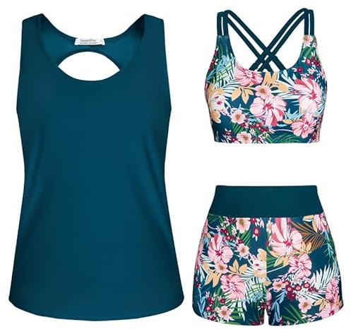 Swimsuits for Women，3 Piece Tankini Swimsuit for Women Swimwear Tank Top with Bikini Top Boyshort Set