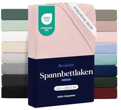 Dreamzie - Spannbettlaken 120x200cm - 100% Mikrofaser - Steghöhe 35cm | Rosa · Ultraweich · OEKO-TEX Zertifiziert · Leintuch · Für hohe Matratzen · Atmungsaktiv · Pflegeleicht