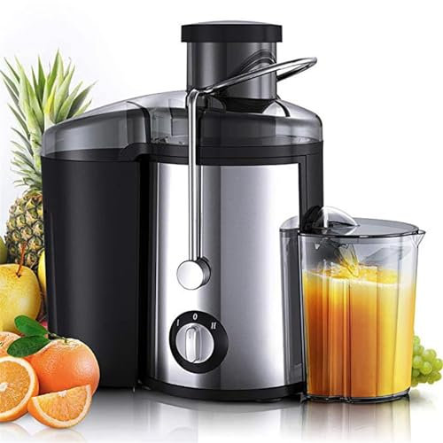 Jrcfnss Máquina exprimidora eléctrica de 800 W, máquina centrífuga de Jugo con tolva de alimentación de Boca Ancha de 65 mm, Jarra de Jugo de 450 ml y contenedor de Pulpa de 1600 ml