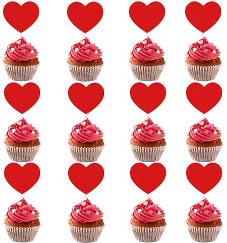 Fnaobai Cupcake-Topper zum Valentinstag, glitzernd, süßes Liebesherz, Kuss für Valentinstag, Thema, Hochzeit, Jahrestag, Kuchendekorationen für Partyzubehör