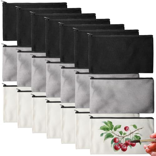 BAIFULAI 21 Stück DIY Blanko Stoffbeutel, Federmäppchen zum Bemalen Stoffbeutel zum Bemalen, Kosmetiktasche Klein mit Reißverschluss, für DIY-Heimarbeit, Kosmetik, Toilettenartikel