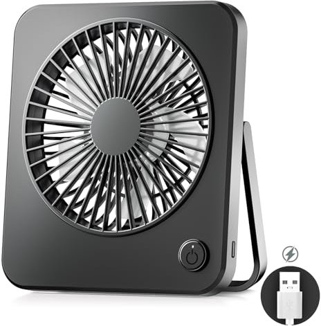 OUILA Mini ventilatore silenzioso,ventilatore da tavolo USB piccolo con 3 velocità e cavo da 1,2m, ventilatore portatile da appendere per tavolo, ufficio, camera da letto, dormitorio, cucina - Nero