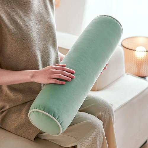 Hruile Weiche Sofa-Armlehnenkissen, rundes Bett-Kissen, Kopfteil-Stützkissen, Nackenkissen, Lendenkissen, Yoga-Kissen, Lückenfüller, lange Schlafkissen (56 x 18 cm, Grün)