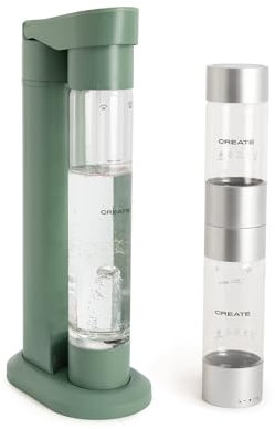 CREATE/SODA MAKER STUDIO/Máquina para hacer agua con gas 1L verde sage + botella doble 500 ml + 350 ml/No incluye cilindros de CO2, botella libre de BPA