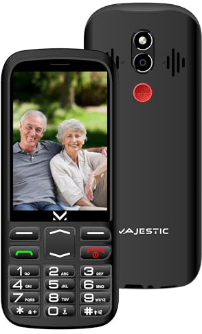 Majestic SILENO 35 BK – Senior phone display 3.5”, Dual nano SIM, wireless audio, fotocamera, tasto SOS, Base di ricarica, ingresso per schede microSD, Nero
