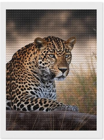 RTFGHJS Afrikanisches Tier-Leoparden-Diamant-Malset, DIY Leinwand Kunst Dekor mit Bohrstift, Tablett und Wachs, wasserfest, funkelnde Wandkunst, für Heimdekoration, Geburtstage, Weihnachten