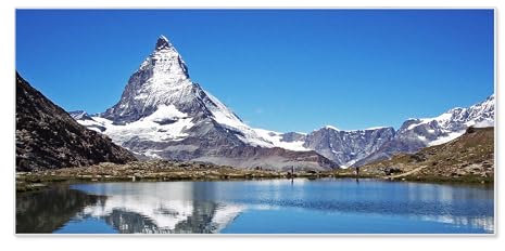 banjado Magnettafel weiß 78 x 37cm / Magnetwand Metall/Magnetpinnwand als Memoboard/Pinnwand Magnettafel Küche, Büro, Kinderzimmer inkl. 4 Magnete & Montageset - Motiv Matterhorn