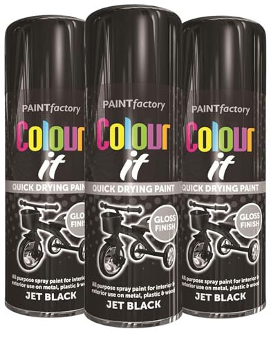Balaju Height 3X B.H All Purpose Jet Black Spray Paint for Interior & Exterior use for Metal, Plastic, Wood, Ceramic, 400ml each with Gloss Finish and Quick Drying, Pack of 3