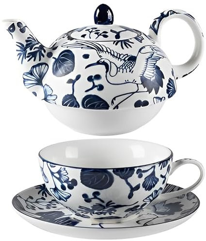 Tea For One Set Porzellan-Teekanne und Tasse, elegantes Geschenk für Frauen, 450 ml Teekanne und 300 ml Tasse, blaues Teeservice, perfekt für Teeliebhaber und besondere Anlässe