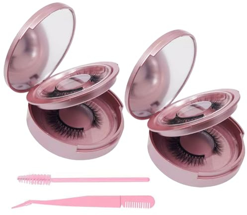 2 PCS Eyelash Storage Case with Mirror – 2-Layer Circle Lash Box, Travel-Friendly Organizer with Lash Holder & Disposable Mascara Brushes (Rose Gold)