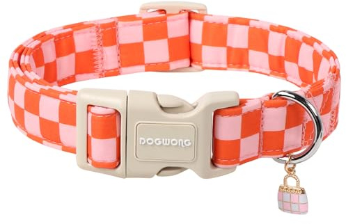 DOGWONG Hundehalsband, Hunde Halsband für Kleine Mittlere und Große Hundes, Komfort Gemustertes Hundehalsbänder Verstellbares, Rosa Plaid Hunde Kragen
