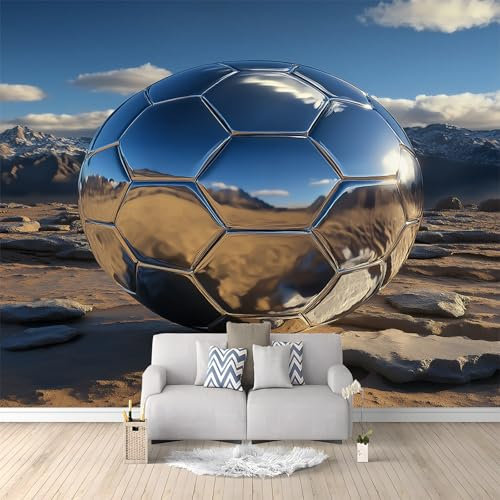 Carta da parati fotografica Colorato effetto 3D, Sport Calcio In Metallo Murale per soggiorno camera da letto Sala Ufficio Decorazione, grande Carta da parati 350 x 256 cm1
