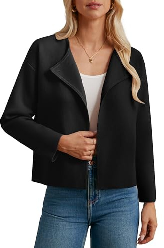 GRACE KARIN Womens Long Sleeve Cardigan Sweater Loose Fit Dropped Shoulder Lapel Collar Knitted Top CL26-01/Black M