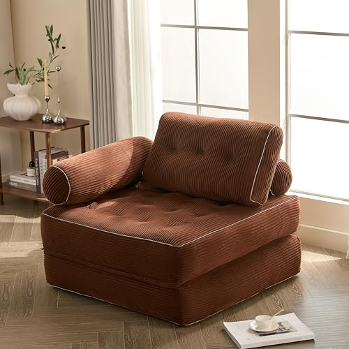 Litbird Foldable Sofa Bed – Boneless Bean Bag Couch, Convertible Sleeper Chair, Floor Lounge Sofa, Guest Bed for Small Spaces, Lounge Seat for Bedroom & Living Room, Brown