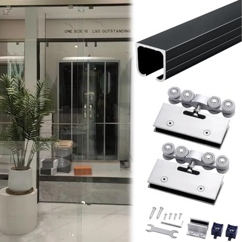 Kit binario per porta scorrevole in vetro, 400 cm, in alluminio, con rulli in acciaio, per patio commerciale e porte tascabili, finitura nera