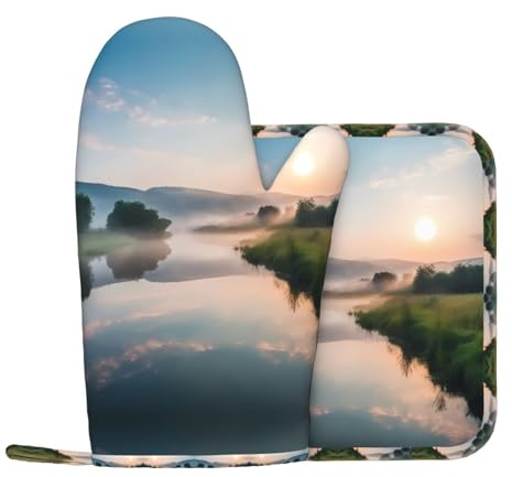 WZYCWB streams Pattern Insulated Oven Mitts - High Temperature Resistant to 500°F,