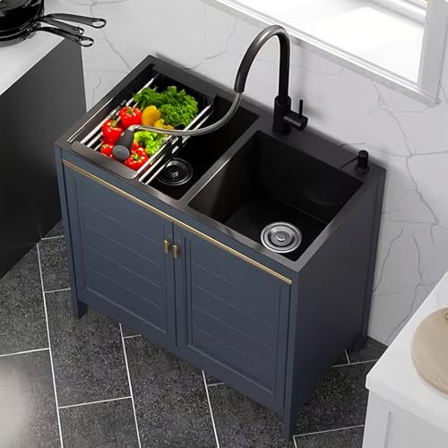 Lavandino Esterno Inox Professionale,Mobile Lavello da Cucina 2 Vasca con Rubinetto,Lavabo da Giardino Autoportante,Lavatoio Commerciale Ristorante,per Interno Garage Bar Lavanderia