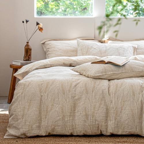 SOULFUL Leinen Bettwäsche 155x220 Baumwolle,Jacquard Bettbezug, Wheat | Jacquard Boho Textur Bettwäsche-Sets Enthält 1 Bettbezug 155x220 und 1 Kissenbezug 80x80,Öko-Tex 100 Zertifiziert
