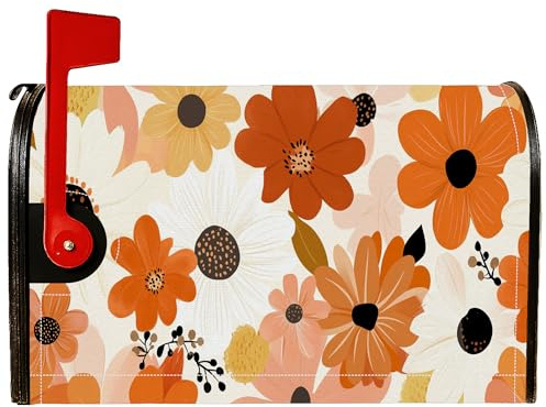 Coperture magnetiche per cassette postali con fiori, copertura per cassetta della posta in stile bohémien, rustico, girasole, arancione, arancione, decorazione per cortile, 53 x 64 cm