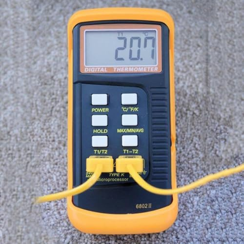 2-Way K-Type Digital Thermometer, Handheld Temperature Meter Measurement, Dual Channel K-Type Digital Thermocouple Thermometer 6802 II,2 Pipe Clamp