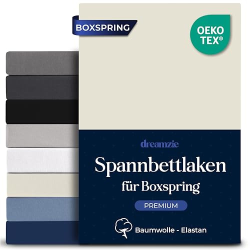 Dreamzie - Sabana Bajera para Boxspring - 200x200 - Algodon Elastano | Beige · Sábanas Ajustables Para Colchón · Hasta 37cm de Altura · Oeko Tex Certificado · 100% Algodón · 360° Elastico