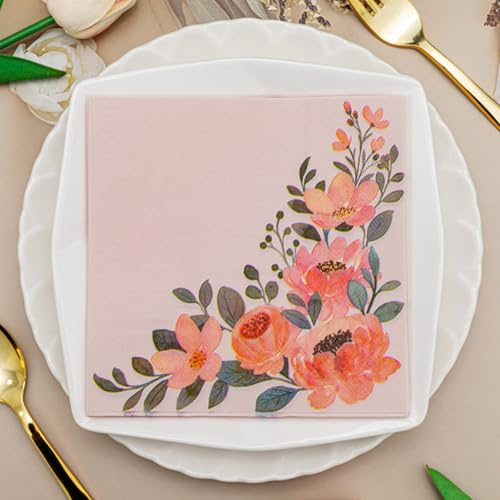 Serviettes en Papier Fleurs Oranges Papier jetable, Serviettes de fête, douces, durables et absorbantes pour cuisine, salle de bain, événements15 Paquet(33x33cm)