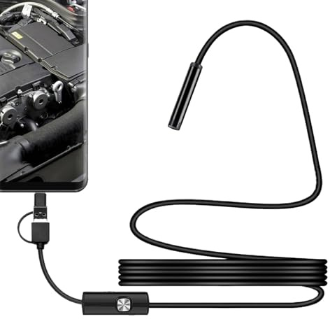 Leichte Endoskop-Kamera – IP67 wasserdicht 5,5 mm, Kabel 3,5 m | Inspektionskamera für Schläuche, kompatibel mit Handy, mit verstellbaren LED-Lichtern für Autoreparatur, Klempnerei,