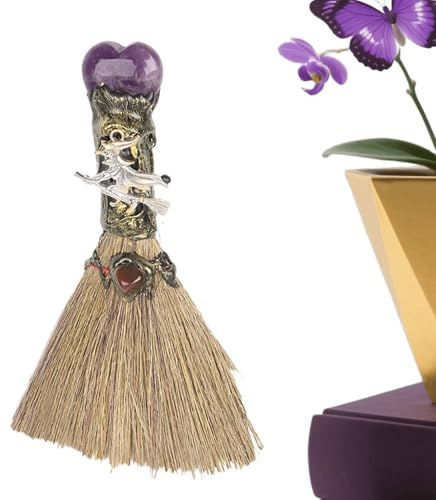 Escoba de brujas - mini escoba de energía en para bruja, herramienta de limpieza y espiritual | Decoración perfecta para Halloween, dormitorio, apartamento, cocina, sal