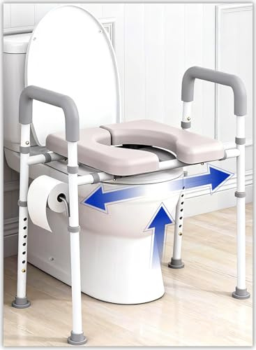 Agrish Toilet Seat Riser - Adjustable Width and Height Raised Toilet Seat with Handles, Raised Toilet Seats for Elderly Disabled 182kg Toilet Riser Seat, Fits Any Toilet