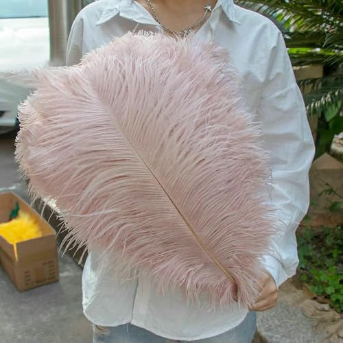Lot de 10 plumes d'autruche à grande échelle, vert menthe, pour loisirs créatifs, décoration de table (mariage, mariage), bijoux et accessoires - Cuir rose - 35-40 cm