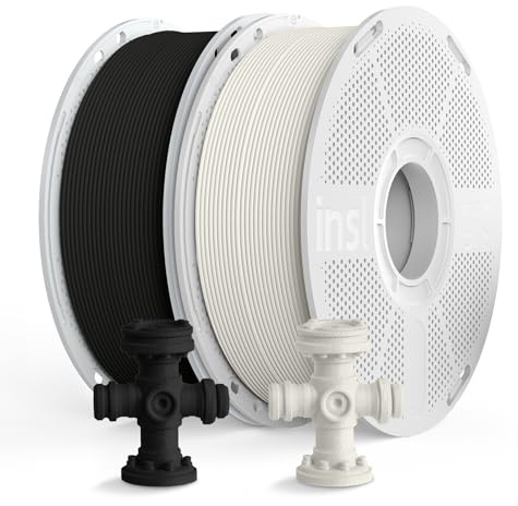 Inslogic Filamento PA6/66 1,75 mm, Easy PA Nylon 3D Printer Filament 1,75±0,03 mm, bobina riutilizzabile 1 kg×2, compatibile con sistemi di bobine Bambu e Sunlu (bianco naturale + nero)