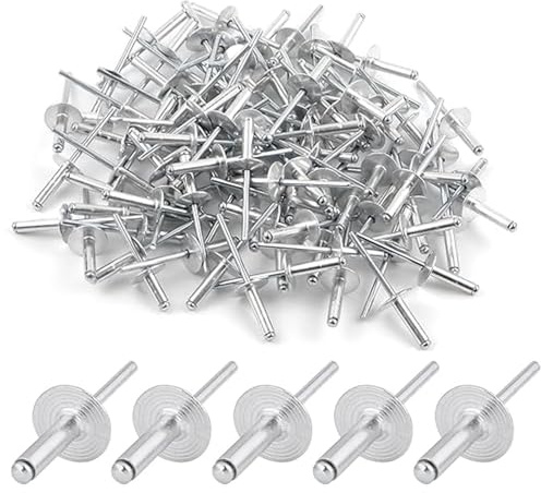 JOYOLA 100 Stück Blindnieten 4,8 mm Kopf, 20 mm Blindnieten Set, Alu Nieten, Kuppelkopf Popnieten, Blindniete Großkopf Flansch, Niten für Möbel, Automobil-, Schiffs- und Maschinenanwendungen