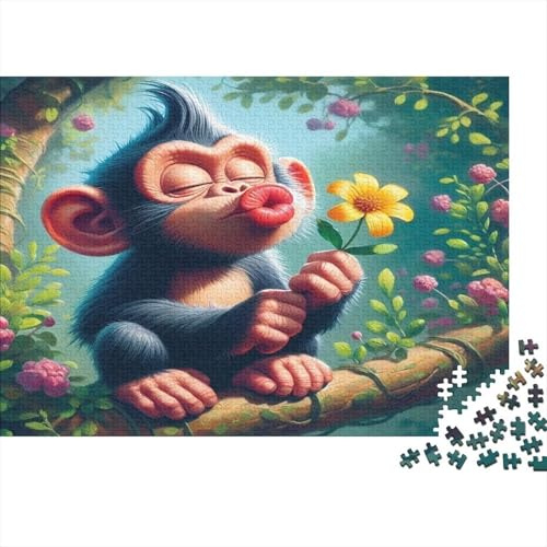 Puzzle Monito Bonito y Flor en Material Ecológico, Alta Dificultad, Detallado, Premium para Juegos Educativos de Adultos, 70x50 cm, 1000 Piezas